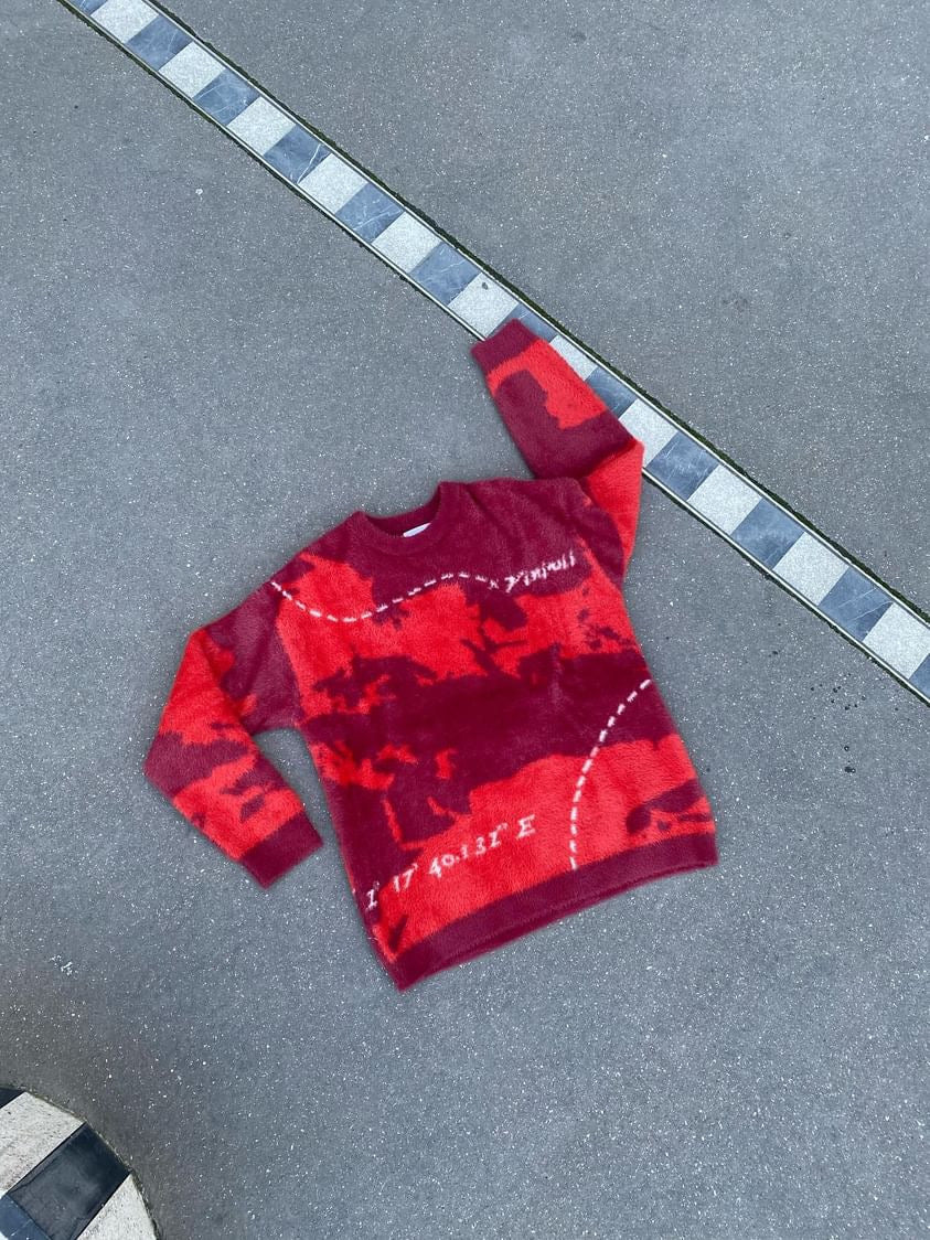 Pull fluffy « le chemin » rouge